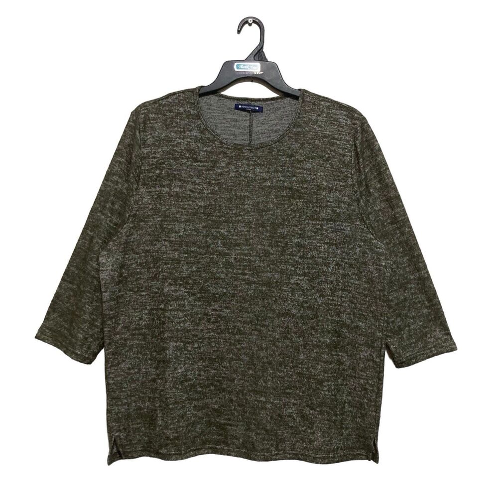 Architect Sweater Knit Women’s Size 1X Green 3/4 Sleeve Pullover Stretch Soft